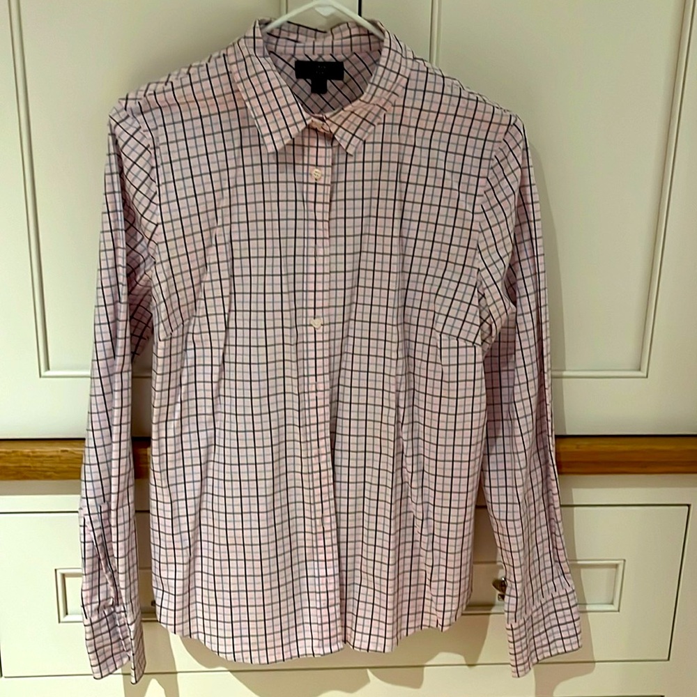 JCREW size 10 blouse light pink with blue window pane check